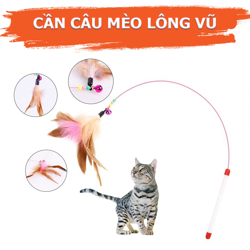 Đồ Chơi Cho Mèo, Cần Câu Dẻo Lông Vũ, Cần Câu Dẻo Cá Kèm Chuông