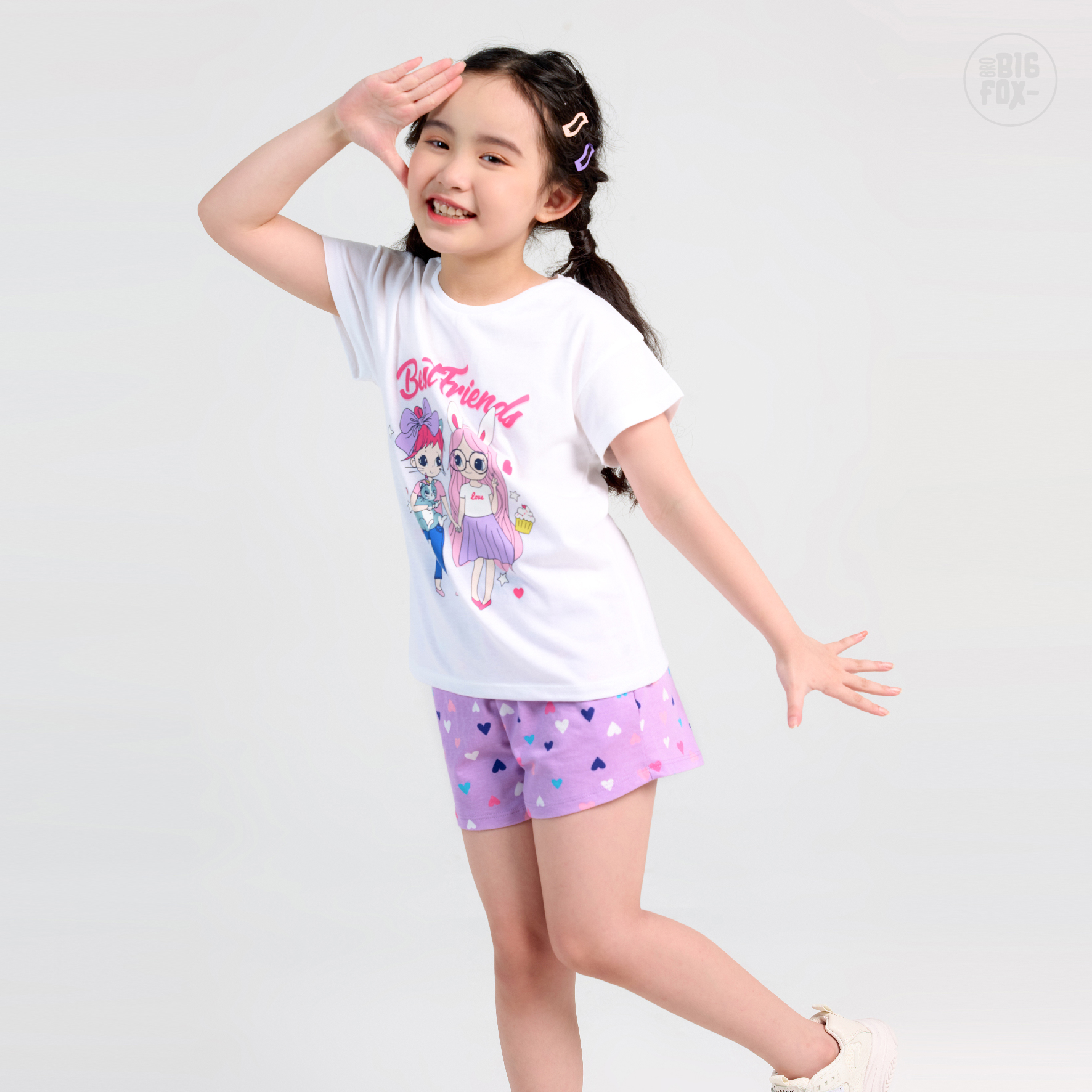 Bộ Bé Gái Miss Meow Bộ Cộc Tay Cho Bé Mùa Hè Chất Cotton In Hình Best Friends, Size 3,4,5,6,7,8,9,10,11 Tuổi