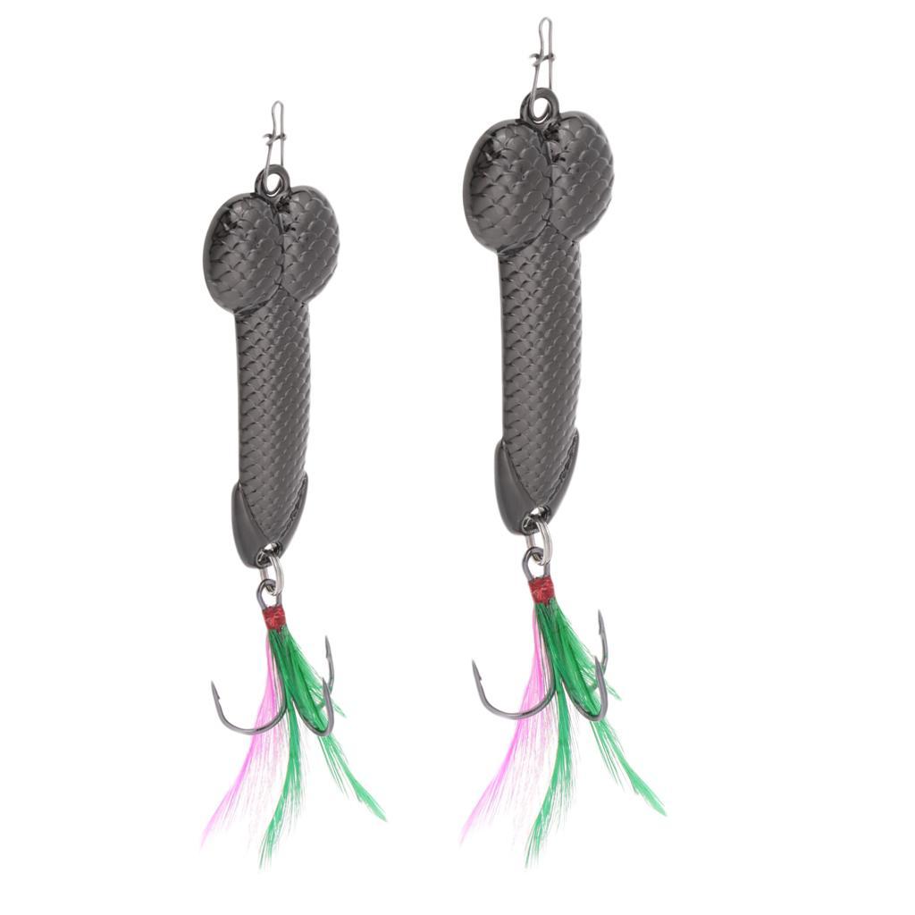 2 Counts Metal Fishing Lure Spoon with Feather Treble Hook Saltwater