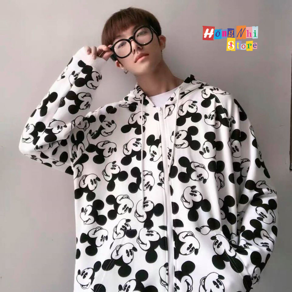 Áo Khoác Hoodie Zip 3D Oversize Ulzzang Unisex Hình Mickey Dáng Rộng - MM