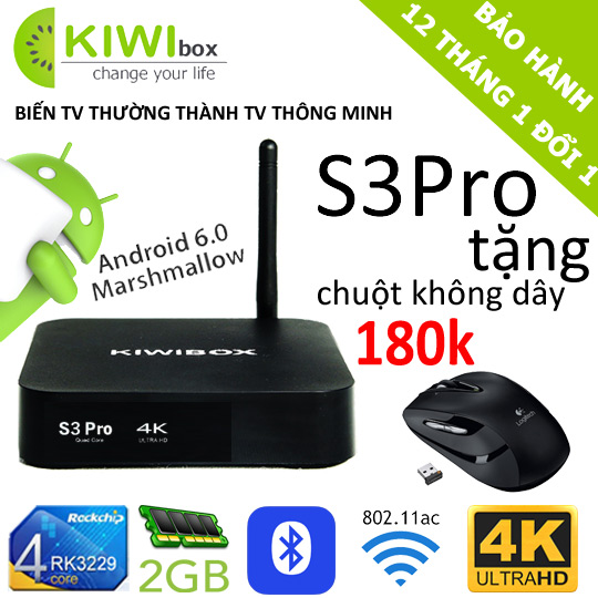 Box Kiwibox S3 PRO Ram 2GB HỖ TRỢ HÌNH ẢNH 4K - Hàng Chính Hãng