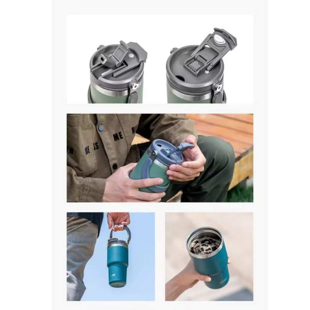 Cốc giữ nhiệt TYESO TS-8827 750ml tay cầm công thái học Chống tràn &amp; Giữ nhiệt 12 tiếng