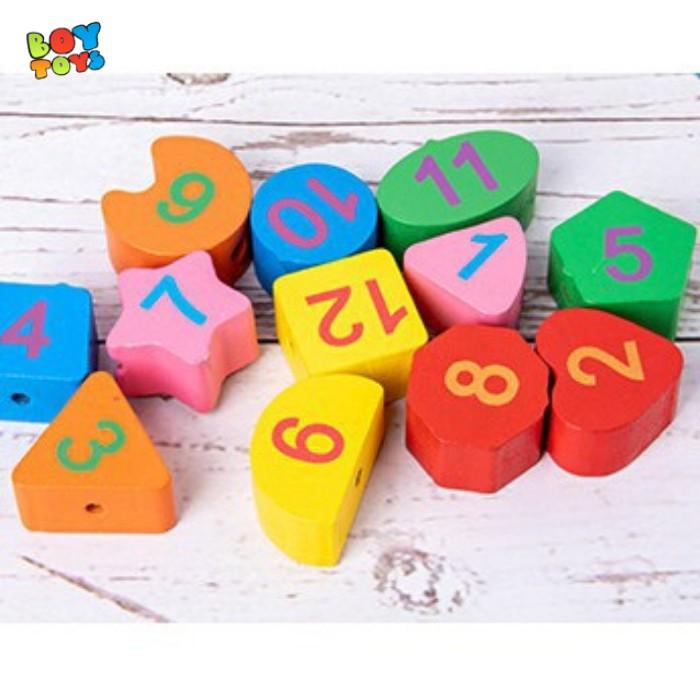 Đồ chơi đồng hồ gỗ kèm xâu hạt hình khối nhiều màu sắc giúp bé phát triển trí tuệ, kỹ năng đầu đời