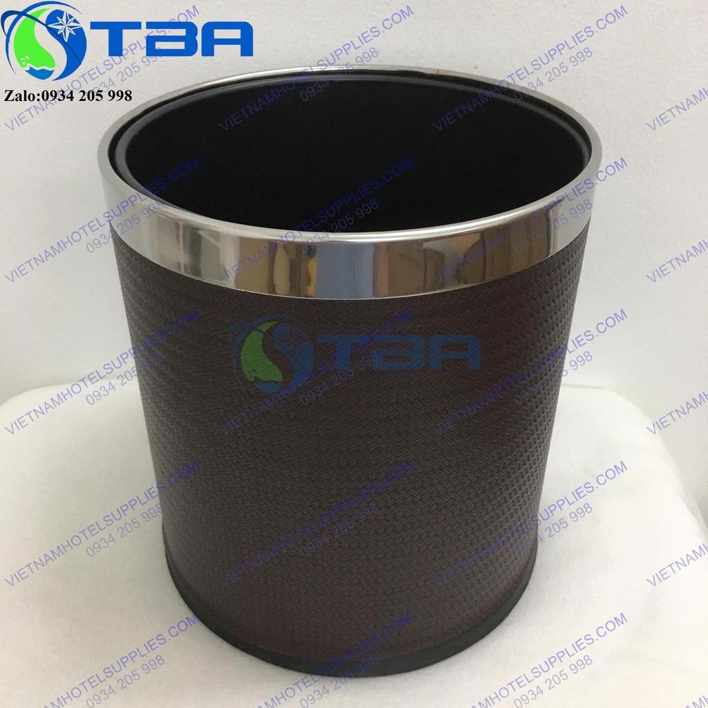 Thùng rác đặt phòng 2 lớp bọc da màu nâu đậm cao cấp