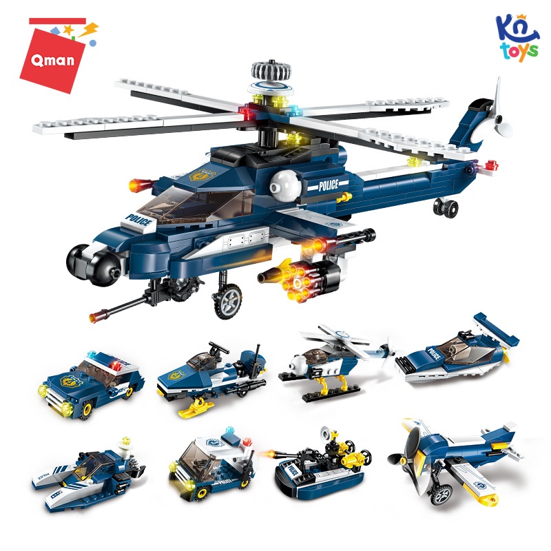 Hộp 8 bộ đồ chơi lắp ráp Trực thăng tấn công 8in1 Qman 1801