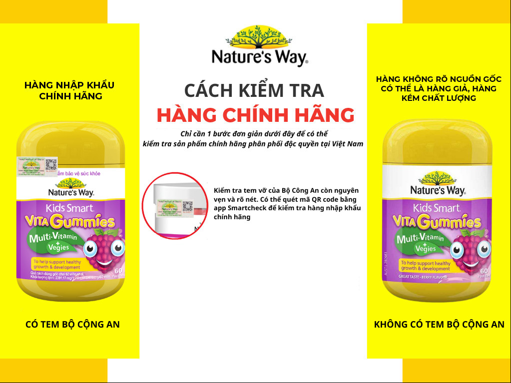 Kẹo Dẻo Vi Chất Vitamin Cho Bé Nature's Way Vita Gummies MultiVitamin+Vegies Bổ Sung Vitamin Và Chất Xơ Cho Bé Hộp 60v