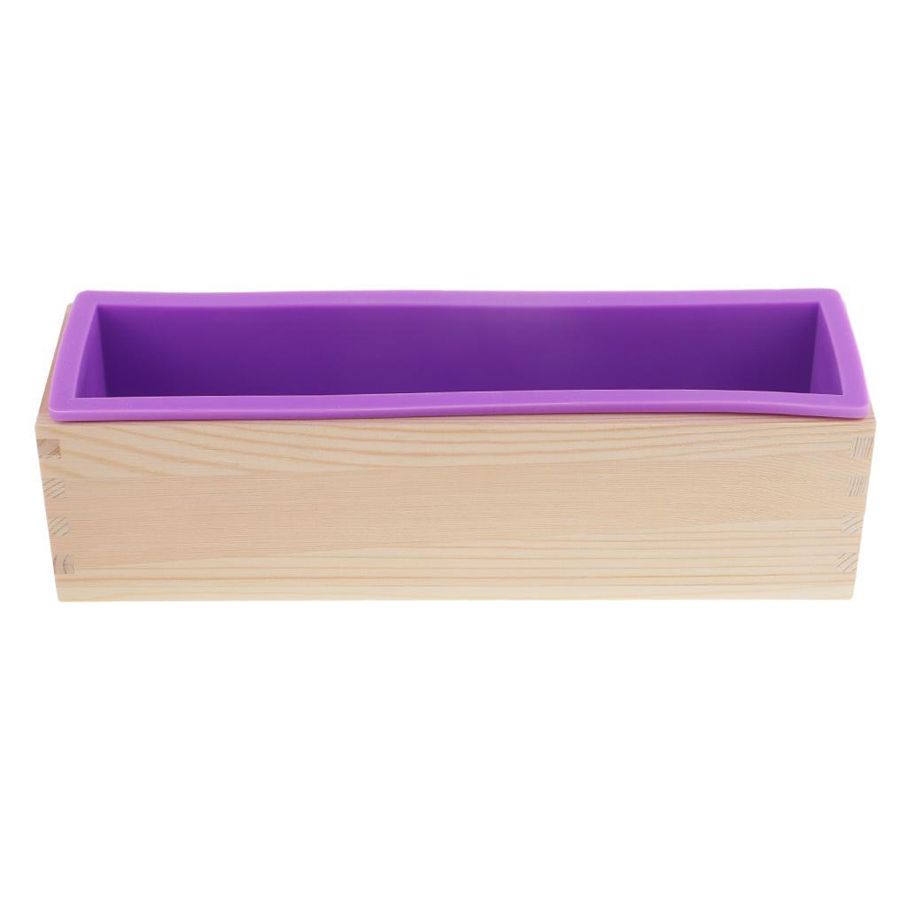 Flexible Rectangular Silicone Soap Loaf Mold with Wood Box for Handmade Soap Making Supplies, Also for DIY Chocolate, Cake, Bread, Toast Baking
