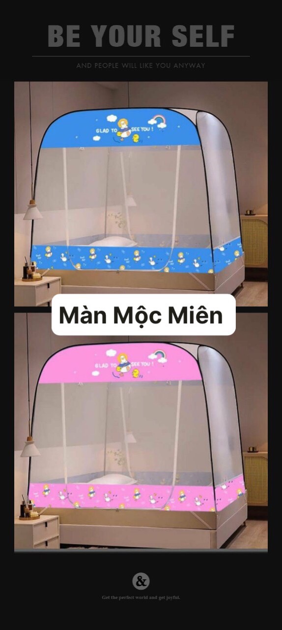 Màn Chụp Tự Bung Đỉnh Vuông Cao Cấp Mộc Miên - Màu Trắng Viền Hồng ( Hình thật )