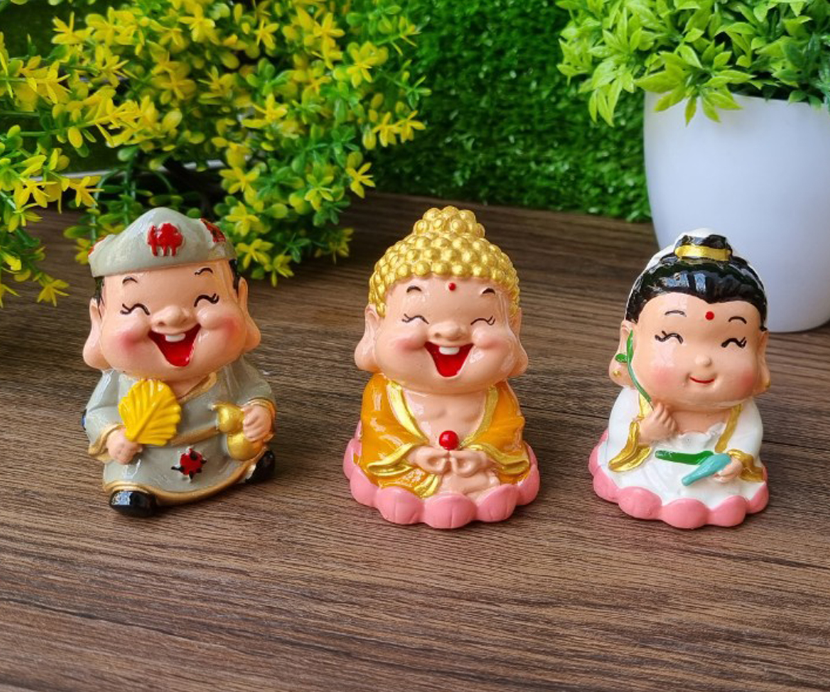 Bộ 03 tượng Phật Tổ - Quan Âm - Tế Công size 6cm