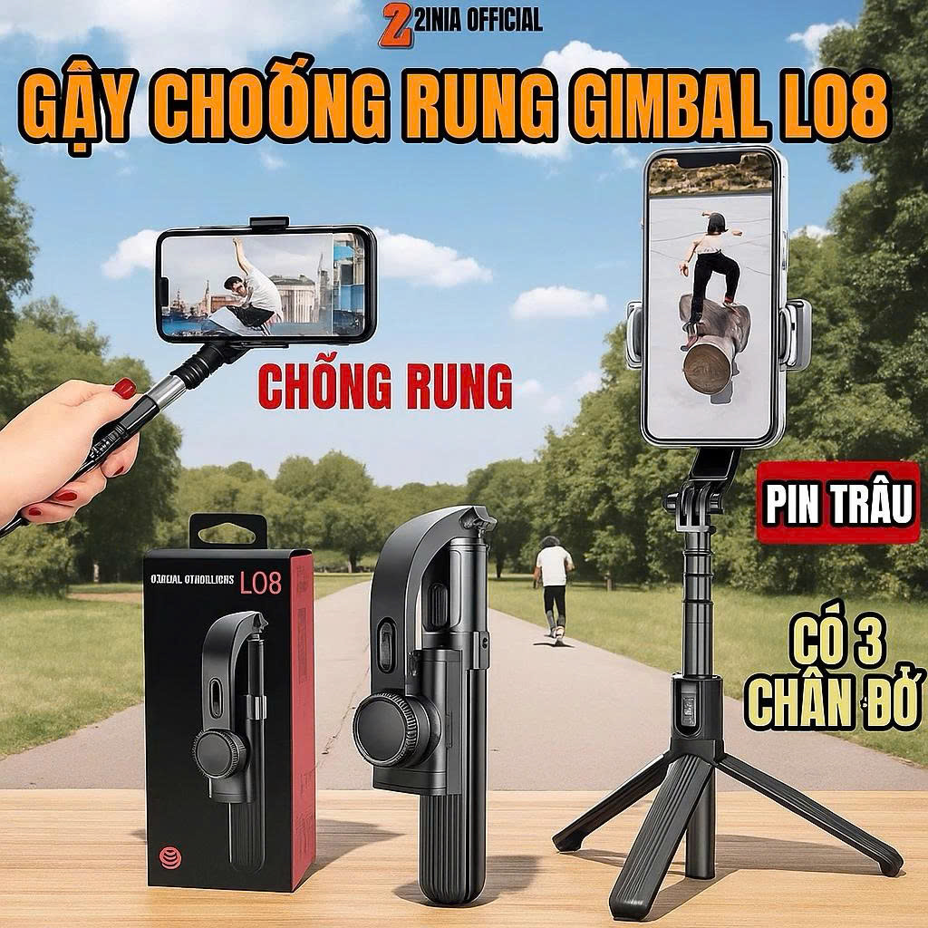 Gậy Chụp Hình Chống Rung PUCEN Gimbal Stabilizer L08, Có 3 Chân Đỡ, Tặng Kèm Nút Bấm BLT Hàng Cao Cấp - hàng chính hãng