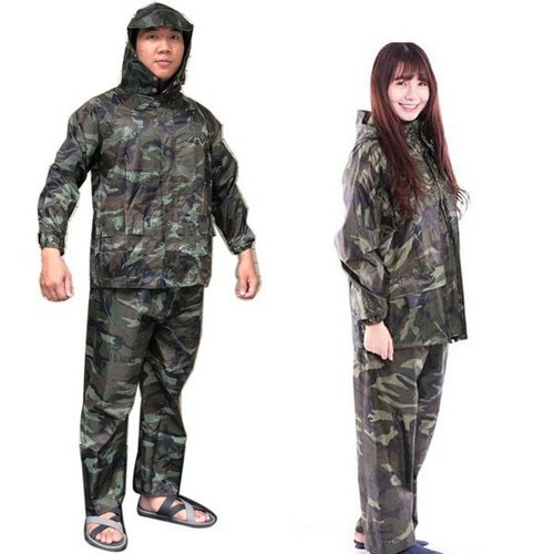 Áo quần đi mưa size 3XL ( từ 65 kg - 80kg ) , Áo mưa người lớn cho nam và nữ , có túi đựng sang trọng , vải dù họa tiết lính rằn ri cao cấp , sản phẩm đi mưa nhỏ gọn mang theo mọi nơi 