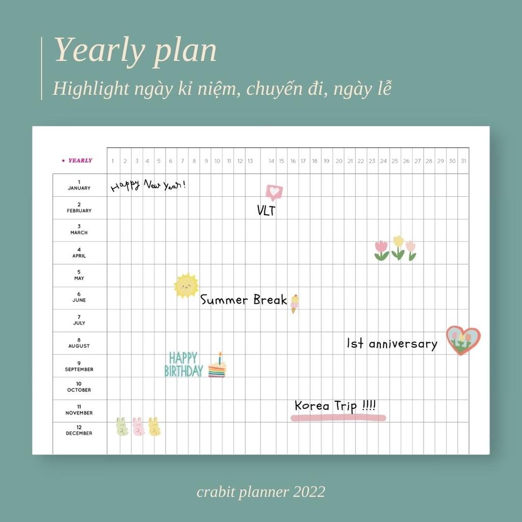 Sổ lịch 2023 Planner Crabit sổ kế hoạch A5 12 tháng không in ngày 100gsm