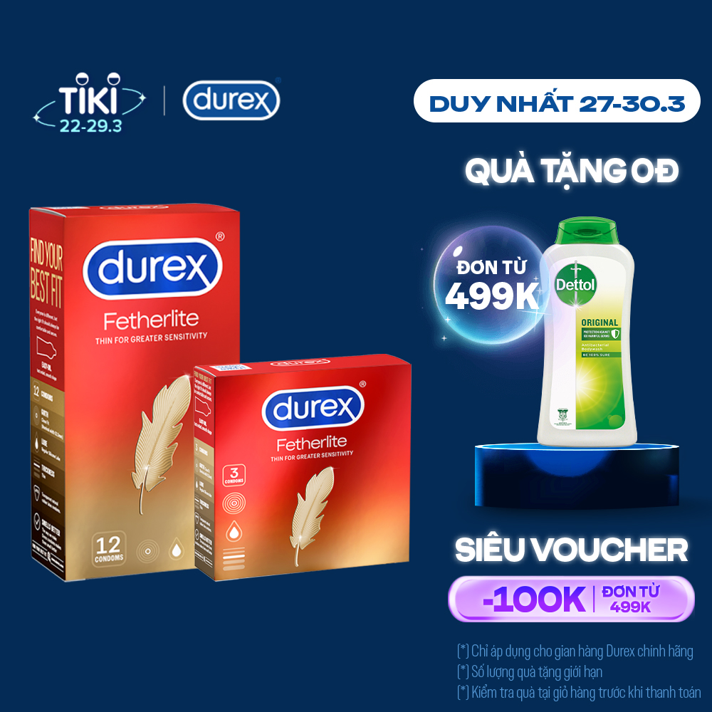 Combo Bao cao su Durex Fetherlite Hộp 12 Bao và Hộp 3 bao