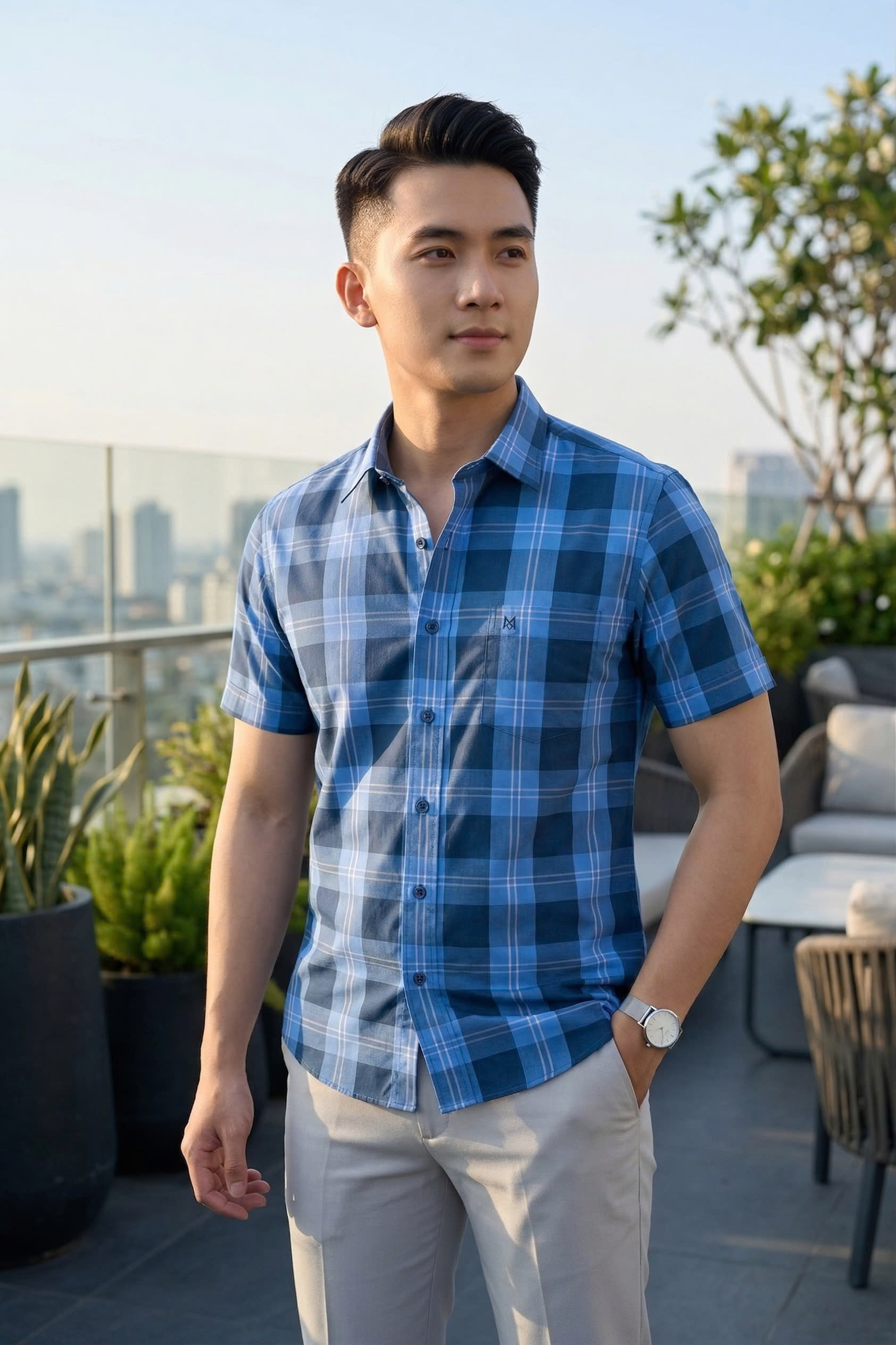 Áo sơ mi tay ngắn Khatoco Sale 20% 350K(Giá tem 438k)(S,2XL)