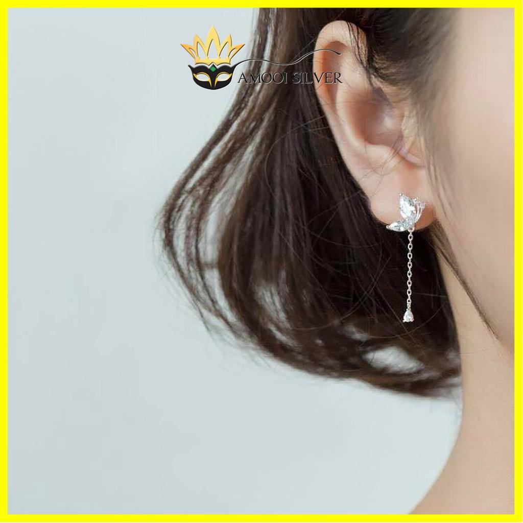 Bông Tai Bạc Nữ Hình Con Bướm Tua Rua - Hoa Tai Chuẩn Bạc S925 - Khuyên Tai Bạc S925 - AMOOI SILVER