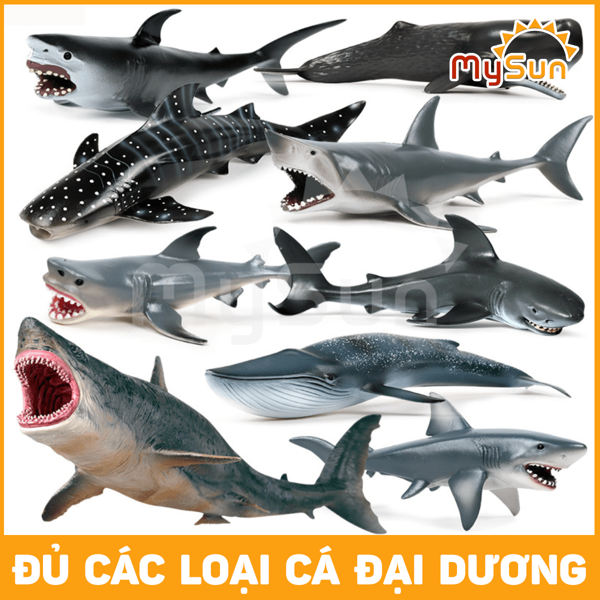 Bộ đồ chơi mô hình sinh vật cua biển, cá mập megalodon, cá voi xanh sát thủ.