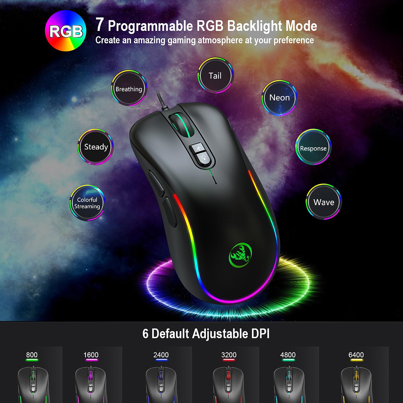 HXSJ J300+V500 Keyboard and Mouse Combo RGB Lighting Programmable Gaming Mouse+One-handed Game Keyboard