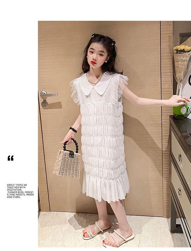 CHENGRUI Cô gái mùa hè chiffon rắn màu đầm 2023 trung bình trẻ em phong cách phương Tây thời trang mùa hè váy công chúa thời trang trẻ em