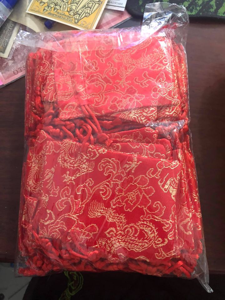 Combo 10 túi gẩm ĐỎ thổ cẩm hoa văn Rồng Phượng,  phong thủy đựng trang sức, quà tặng, may mắn