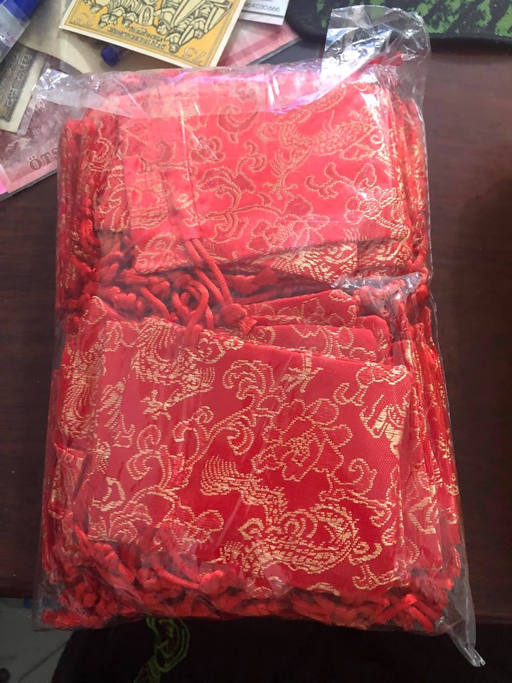Combo 10 túi gẩm ĐỎ thổ cẩm hoa văn Rồng Phượng, phong thủy đựng trang sức, quà tặng, may mắn