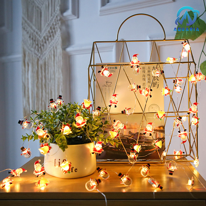 Đèn LED Chủ Đề Giáng Sinh Merry Christmas Trang Trí Cây Thông Noel Dài 2m Gồm 20 Đèn với Ông Già Noel, Cây Thông, Người Tuyết, Tuần Lộc, Chuông