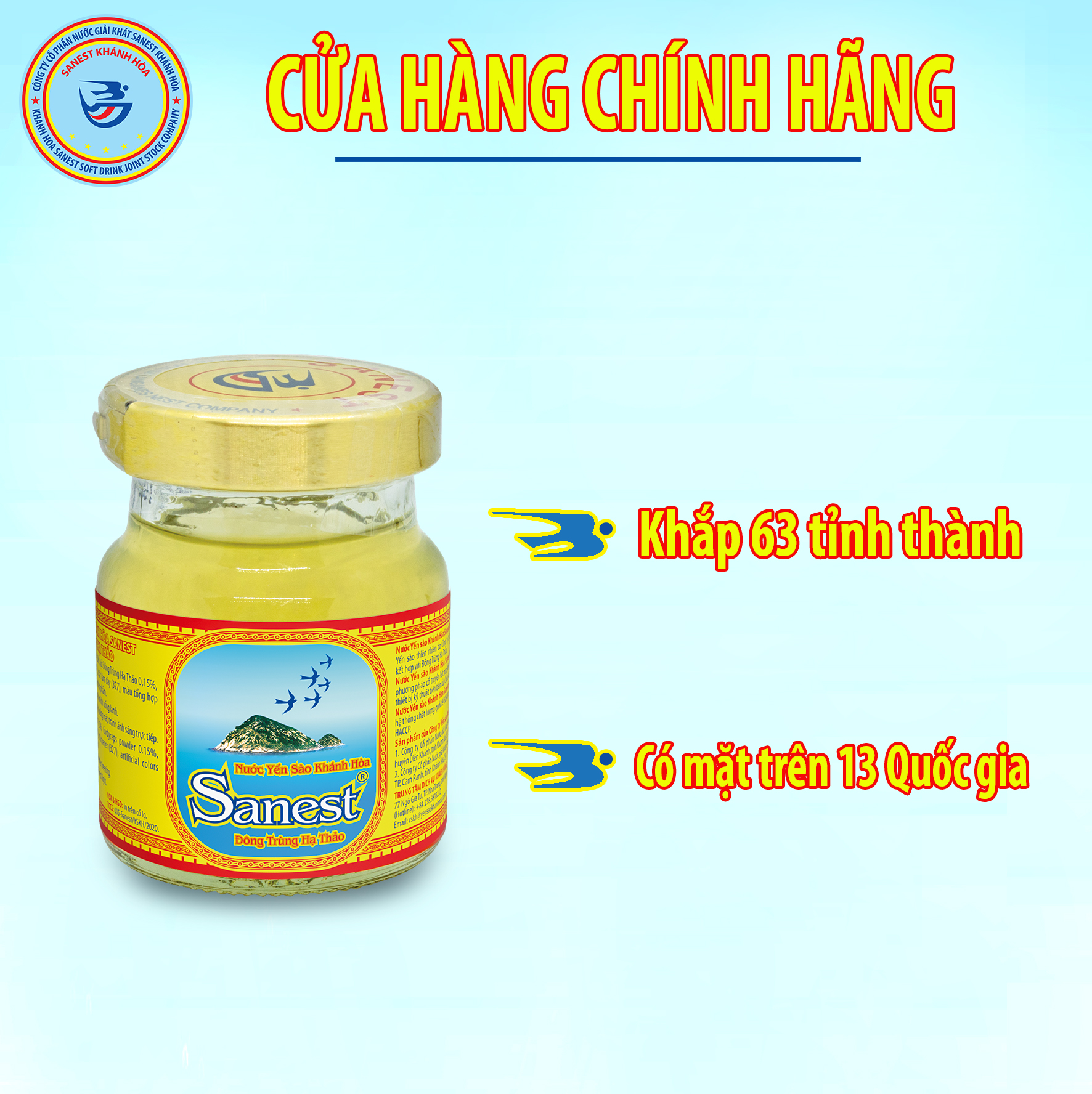 [Combo 60 lọ] Nước Yến sào Khánh Hòa Sanest Đông Trùng Hạ Thảo đóng lọ 70 ml