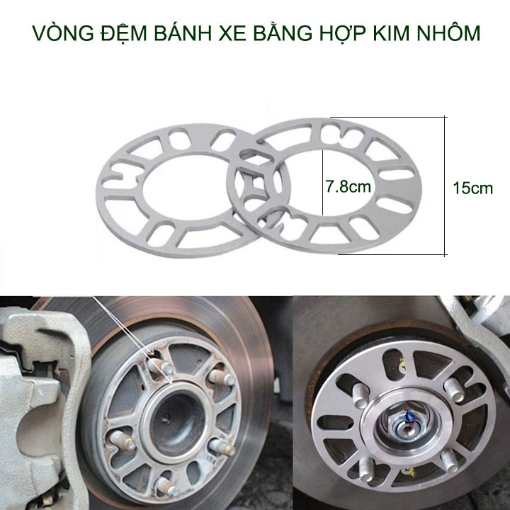 Combo 2 miếng đệm bánh xe hơi bằng hợp kim nhôm, loại dày 3-5-8-10mm tùy chọn
