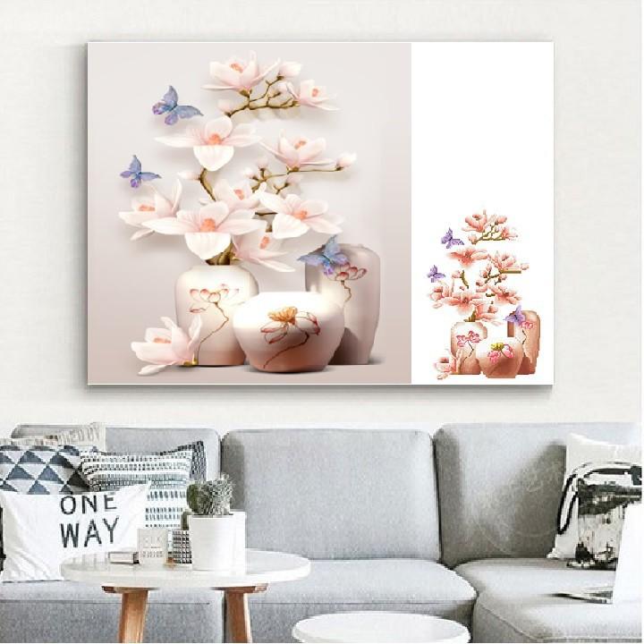 Tranh Đính Đá BÌNH HOA NGHỆ THUẬT (ĐÁ ABC CAO CẤP). Kích Thước: 70cm x 50cm