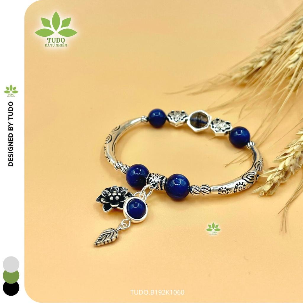 Vòng Tay Nữ Đẹp - Vòng Phong Thủy Mệnh Thủy Mộc TUDO B192K1060 VCBKYAN Xanh Dương, Charm Bạc Hoa, Lá, Khóa Trường Mệnh