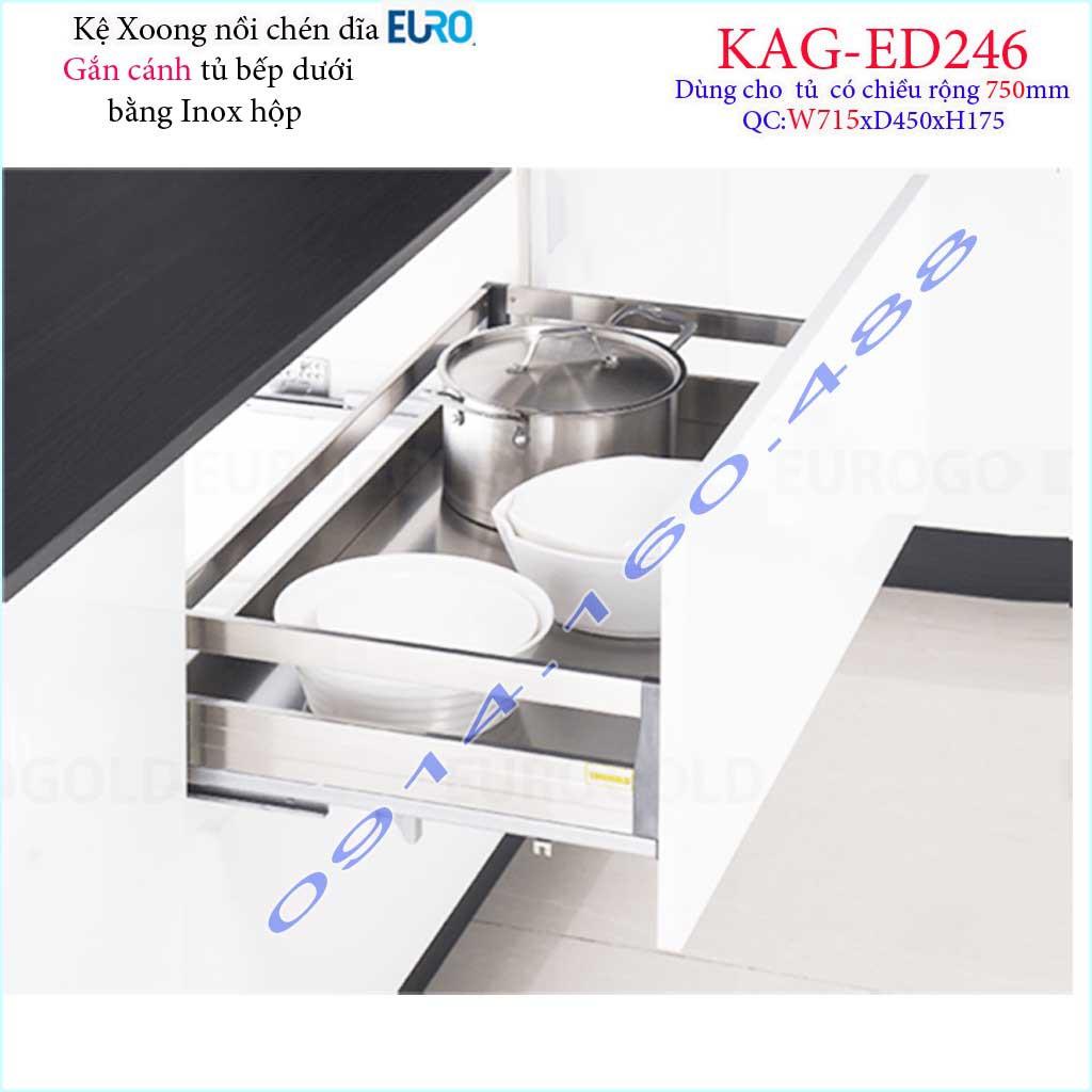 Kệ xoong nồi Euro KAG-ED246-75cm inox hộp, Kệ đựng chén bát-nồi xoong inox hộp âm tủ 75cm