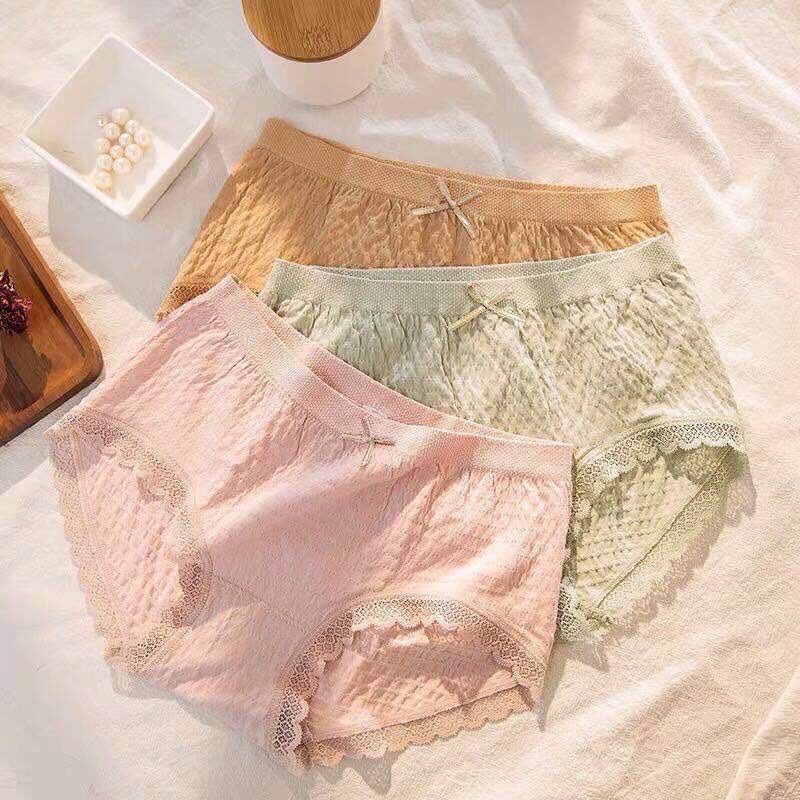 QUẦN LÓT NỮ COTTON THÔNG HƠI KHÁNG KHUẨN VIỀN REN ĐÍNH NƠ XINH XẮN