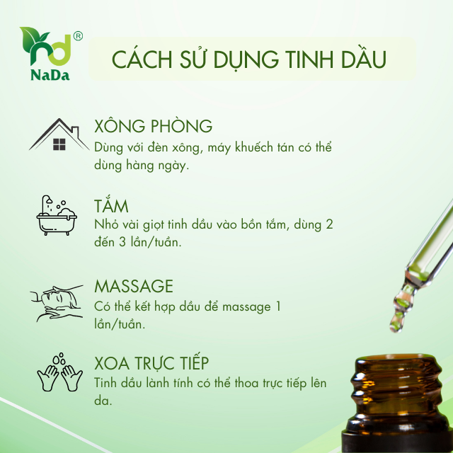 Tinh dầu Trà Trắng nguyên chất Nada | Kiểm định QT3 | Thư giãn, Giảm Stress, Ngủ Ngon, Thơm nhẹ | 10ml, 50ml, 100ml