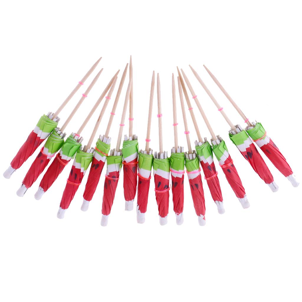 2x140 Pieces Hawaiian Watermelon Umbrella Cocktail Sticks Picks Party Supplies