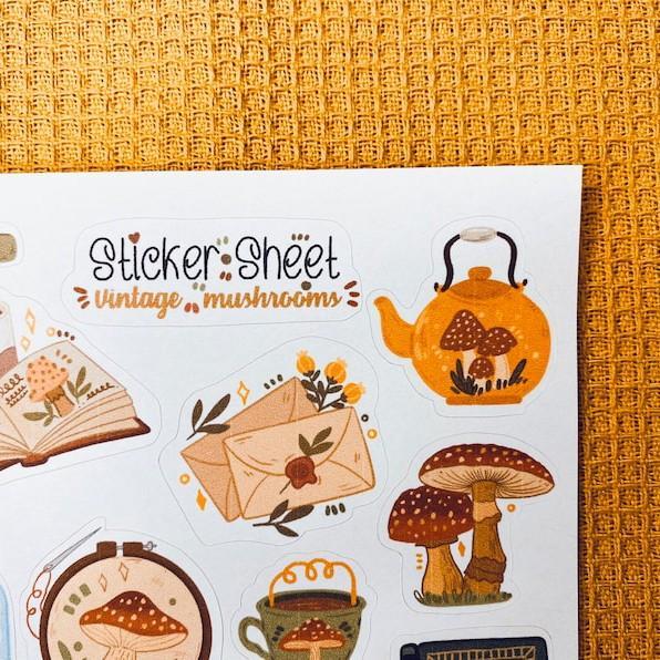 Sticker sheet vintage mushrooms - chuyên dán, trang trí sổ nhật kí, sổ tay | Bullet journal sticker - unim055