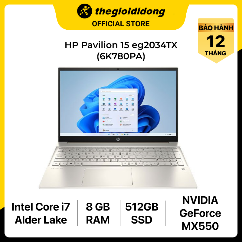 Laptop HP Pavilion 15 eg2034TX i7 1255U/8GB/512GB/2GB MX550/15.6&quot;F/Win11/(6K780PA)/Vàng - Hàng chính hãng