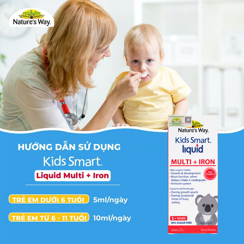 Siro Bổ Sung Vitamin Và Sắt Cho Bé Nature's Way Kids Smart Liquid Multi + Iron (Chai 200ml)