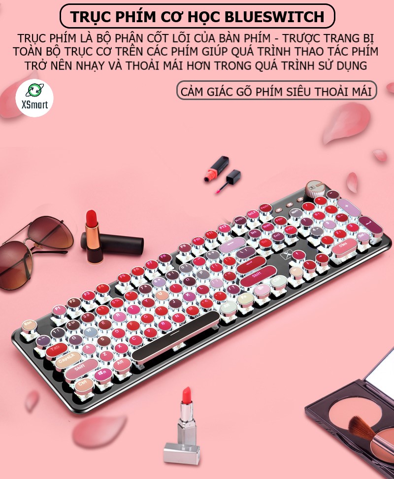 Bàn Phím CƠ Máy Tính XSmart Lipstick K520 PRO LED Đổi Màu, Bản Đặc Biệt Siêu Đẹp, Trục cơ blue switch cho pc, laptop - Hàng Chính Hãng