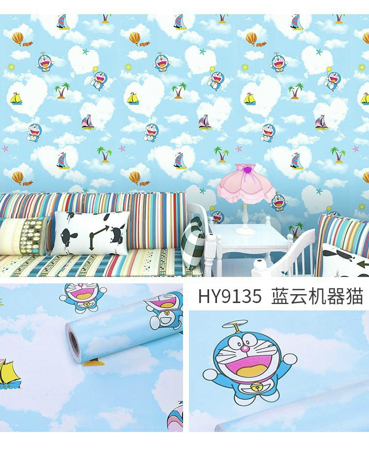 Giấy dán tường Doremon cuộn rộng 45cm dài 10m có keo sẵn