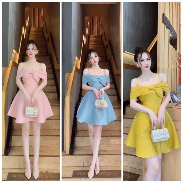 Đầm trễ vai 2 dây - Hình thật