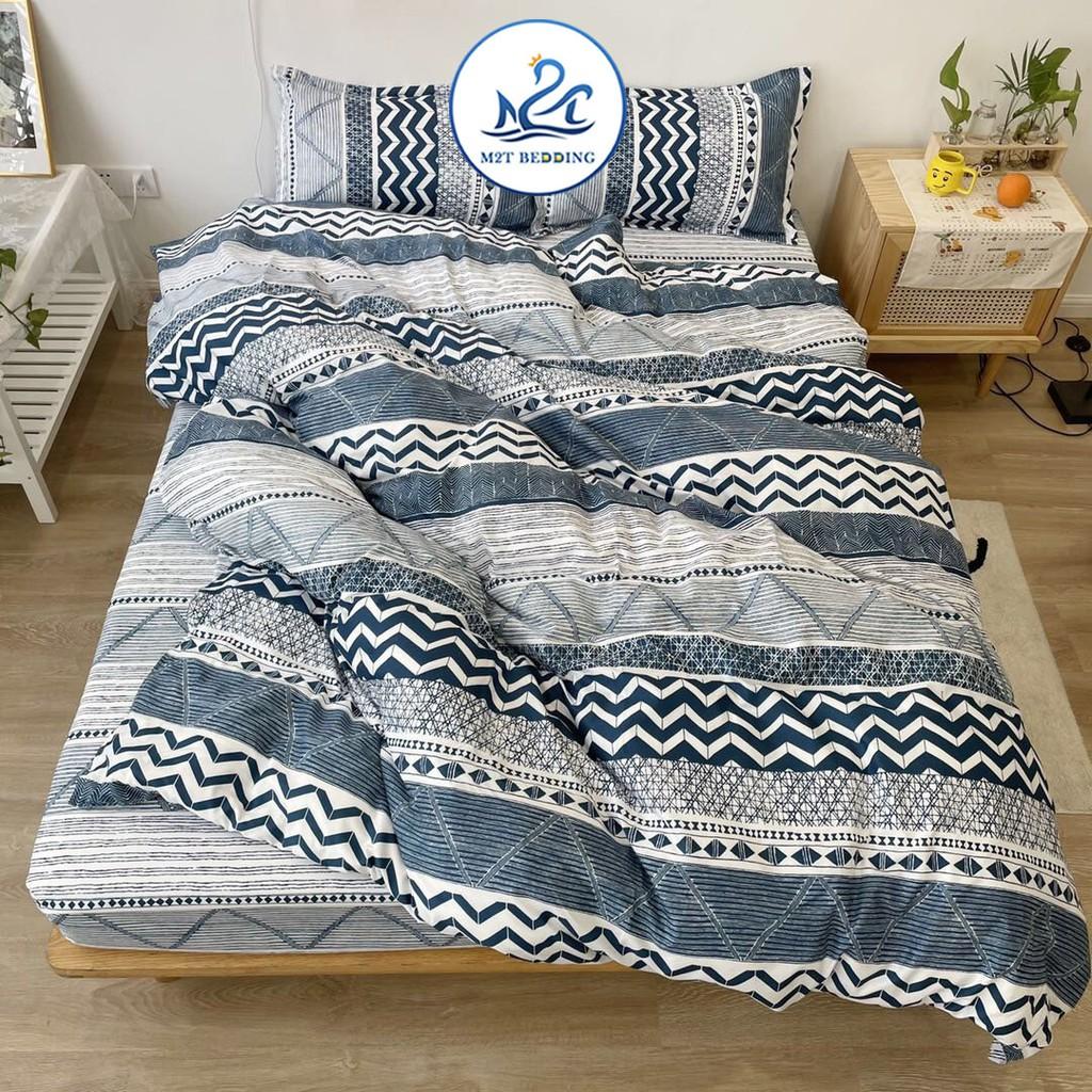 Bộ chăn ga gối Cotton Poly M2T bedding xương sóng âm, vỏ chăn mền, drap giường và 2 vỏ gối
