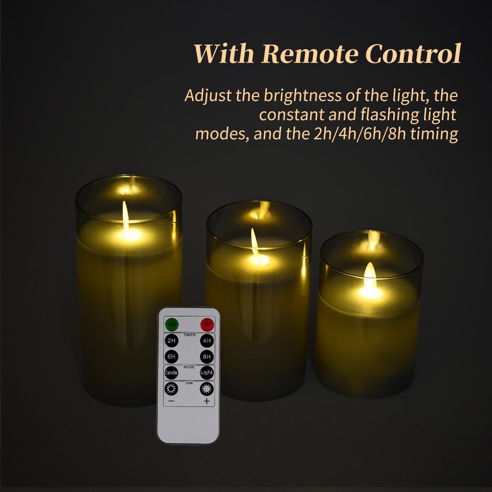 3Pack Flameless Flickering Candles Flickering LED Pillar Candles Battery Operated Glass Candles with Remote Control