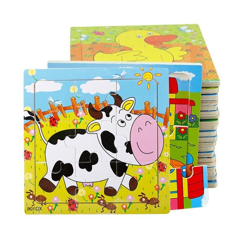 Bộ 10 Tranh Ghép Hình 2D 9 Miếng Bằng Gỗ nhiều chủ đề
