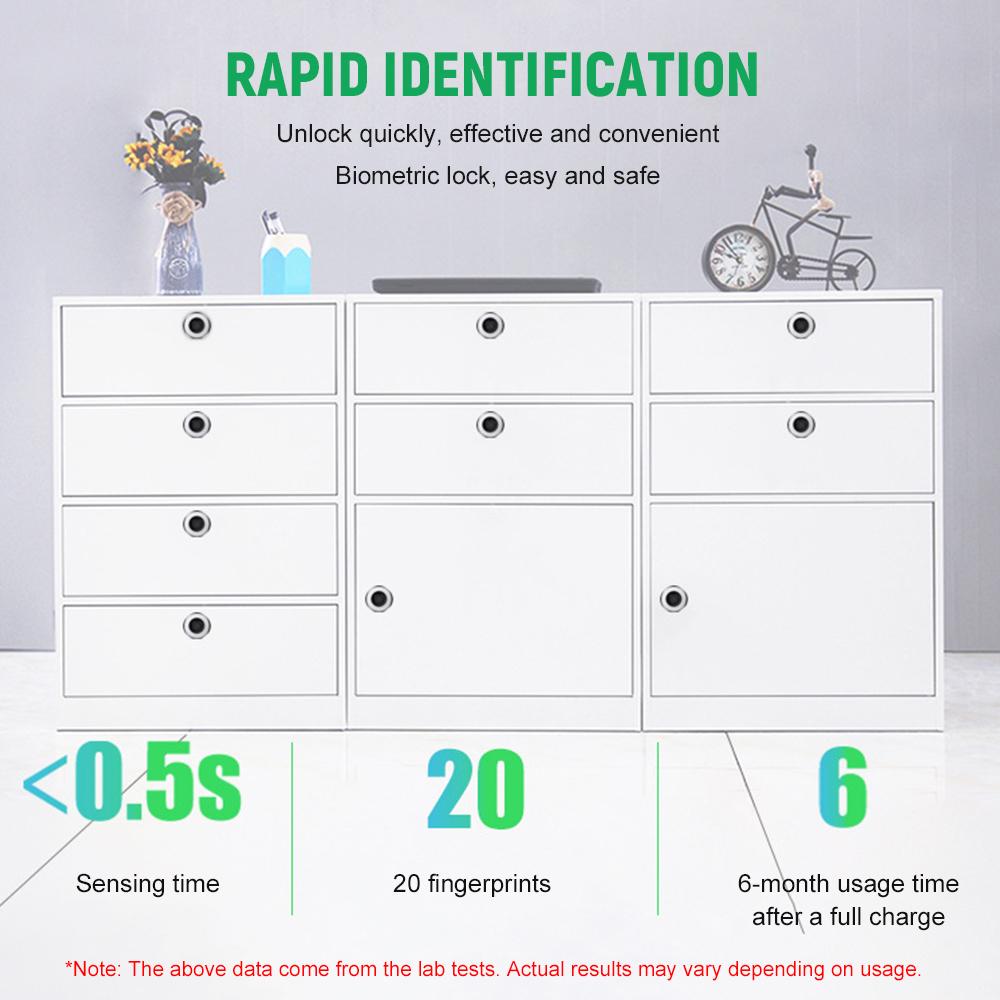 T22 Smart Fingerprint Lock Electronic Drawer Lock Keyless Biometric Cabinet Lock USB Rechargeable Lock for Home Office