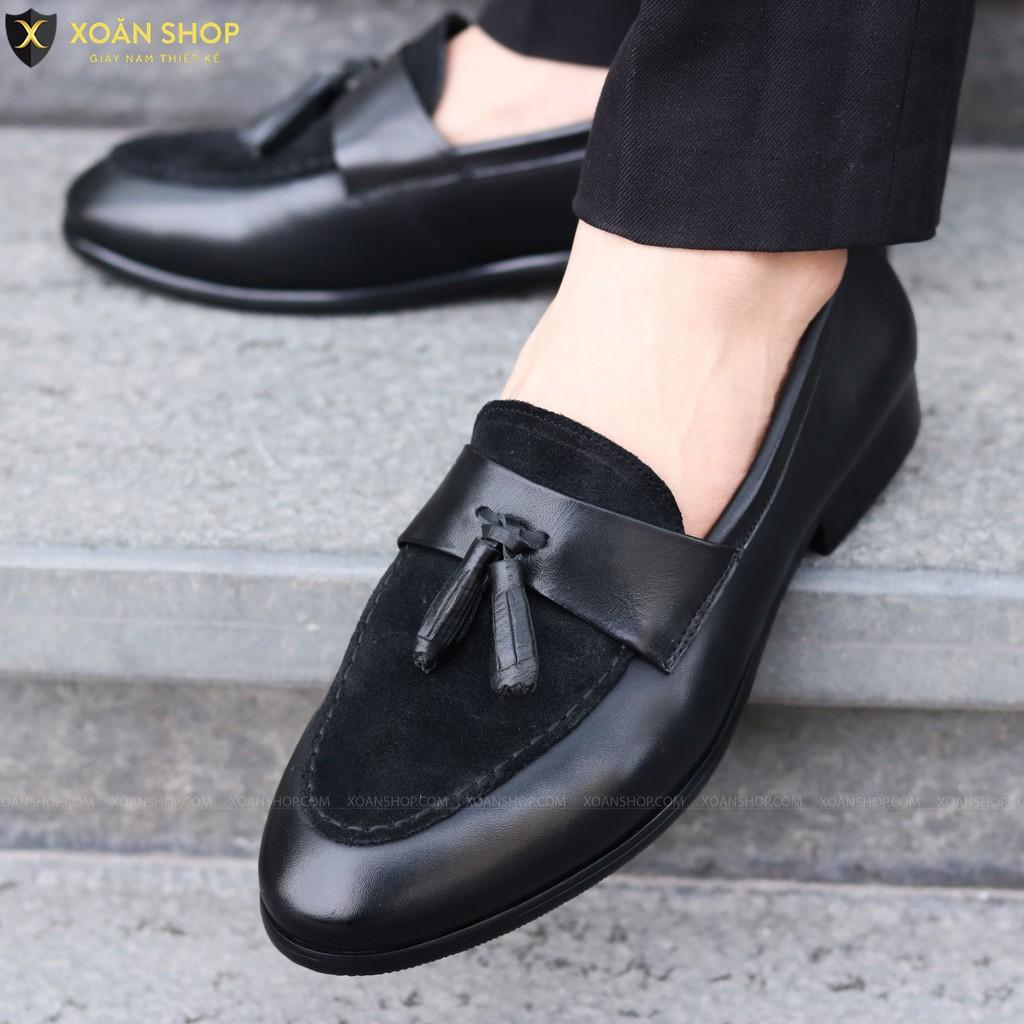 Giày Lười Nam Công Sỏ Mặt Nỉ Nhung Da Lì G014