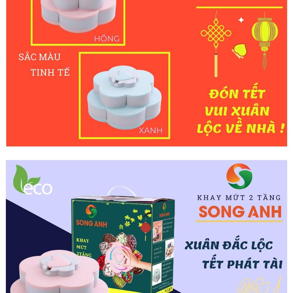 Khay Mứt Xoay, Hộp Đựng Mứt Tết Bánh Kẹo Mẫu Mới 2021 Song Anh 2 Tầng 10 Canh Hoa Có Rãnh Để Điện Thoại Màu Xan