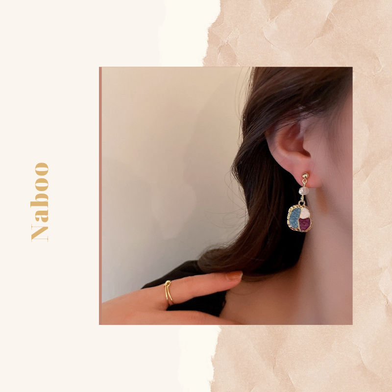 Bông tai kiểu dáng giọt nước phối màu sang chảnh, phong cách retro Hàn quốc