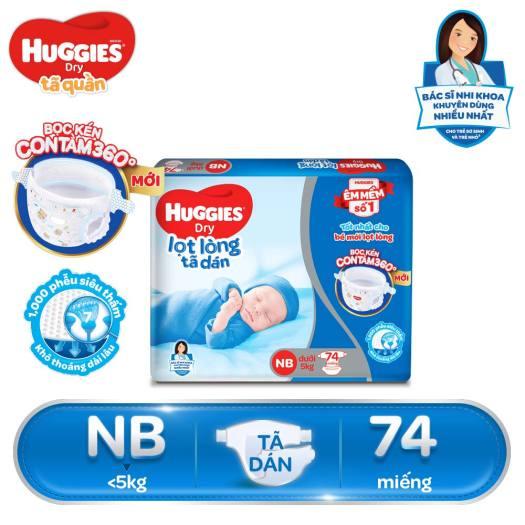 (NEW) Tã dán sơ sinh Huggies NB74 (dứoi 5kg) mẫu mới