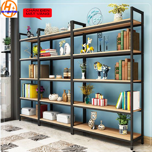 Kệ sắt  lắp ráp 4 tầng , kệ trang trí  trưng bày văn  phòng ,phòng làm việc  HG FURNITURE , Khung sắt sơn tĩnh điện mặt ván gỗ công nghiệp