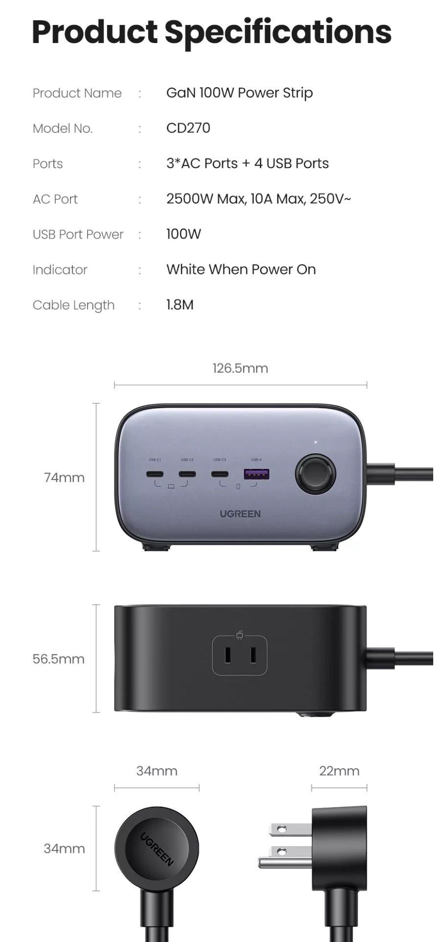 Ugreen UG40896CD270TK 100W Màu Xám Bộ sạc DigiNest Pro gồm 3 cổng USB-C và 1 cổng USB-A chuẩn cắm US - HÀNG CHÍNH HÃNG