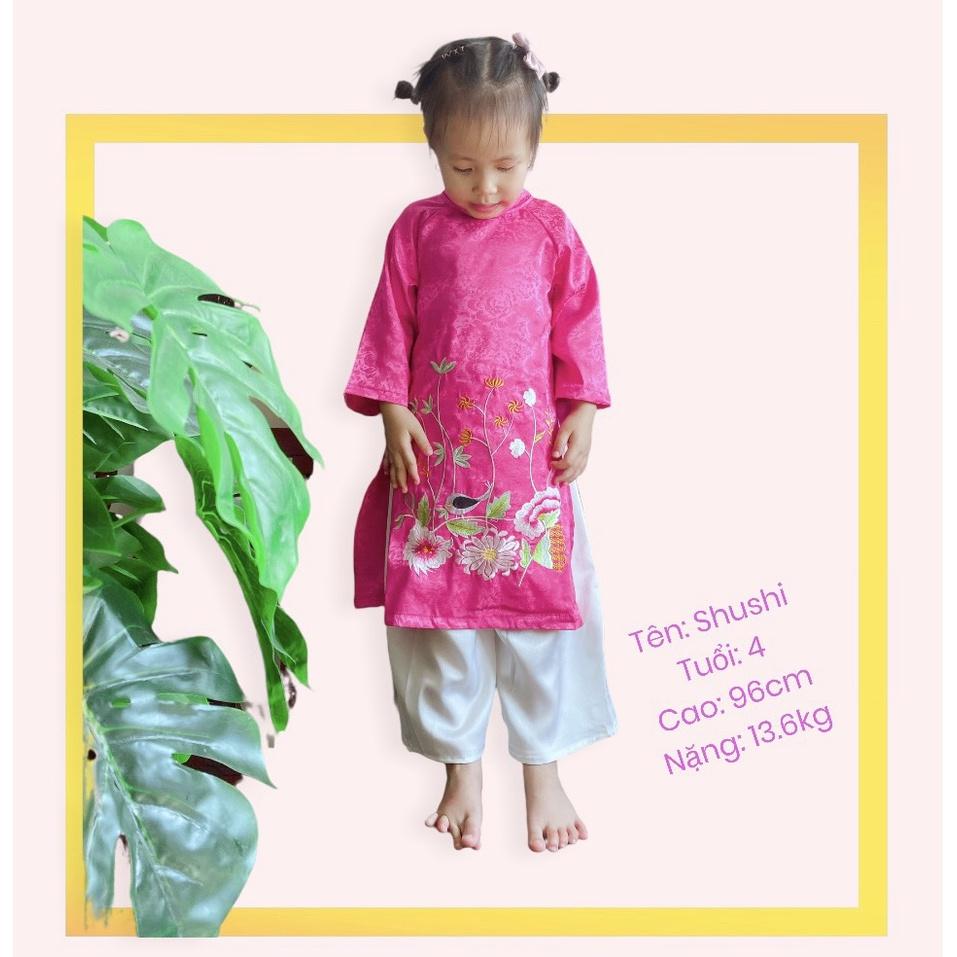 Áo Dài Lụa Truyền Thống Hàng Thiết Kế Cao Cấp Chubby Beans Thêu Tay Tinh Xảo